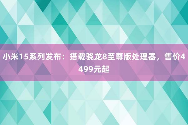 小米15系列发布：搭载骁龙8至尊版处理器，售价4499元起