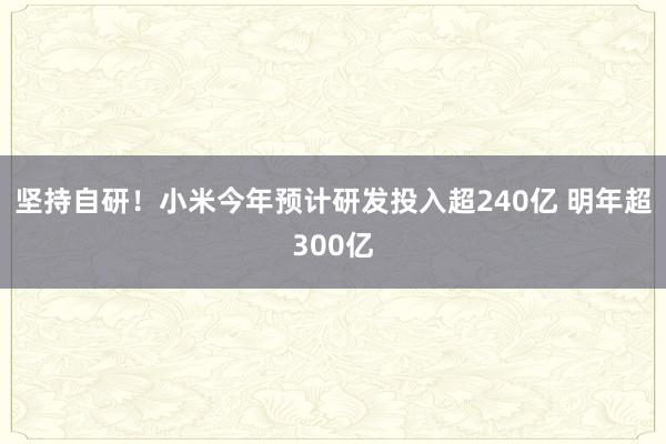 坚持自研！小米今年预计研发投入超240亿 明年超300亿