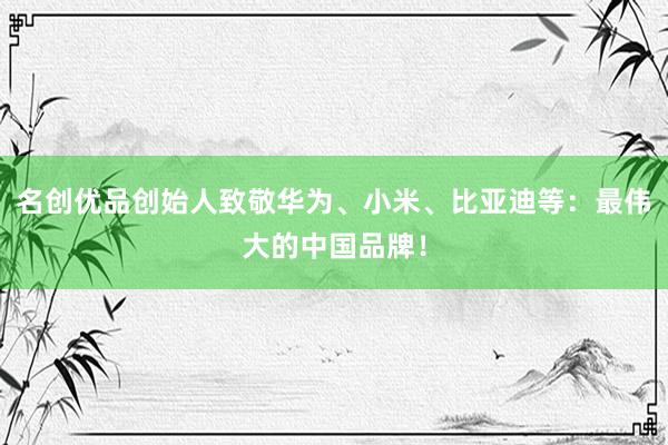 名创优品创始人致敬华为、小米、比亚迪等：最伟大的中国品牌！