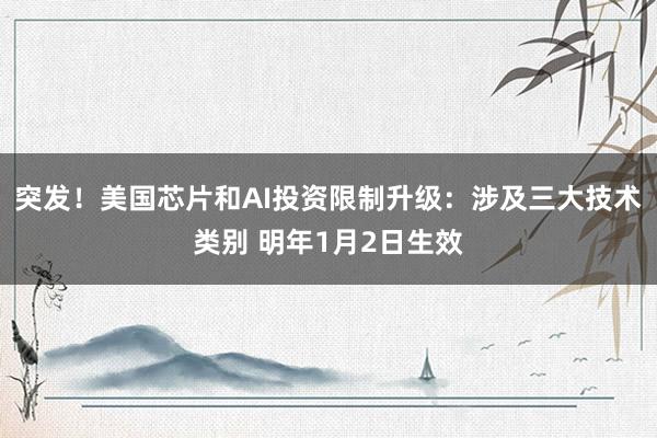 突发！美国芯片和AI投资限制升级：涉及三大技术类别 明年1月2日生效