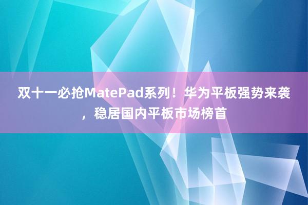 双十一必抢MatePad系列！华为平板强势来袭，稳居国内平板市场榜首