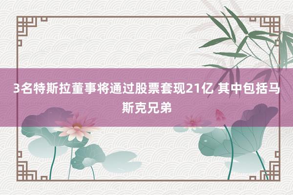 3名特斯拉董事将通过股票套现21亿 其中包括马斯克兄弟