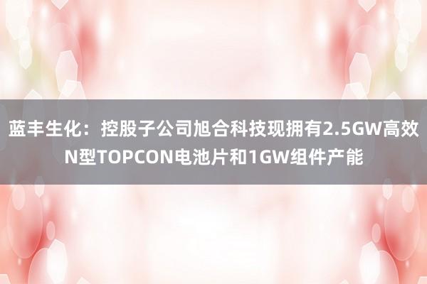 蓝丰生化：控股子公司旭合科技现拥有2.5GW高效N型TOPCON电池片和1GW组件产能