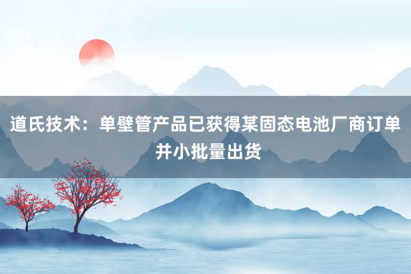 道氏技术：单壁管产品已获得某固态电池厂商订单 并小批量出货