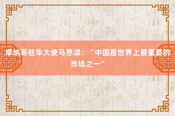 摩纳哥驻华大使马思颂：“中国是世界上最重要的市场之一”