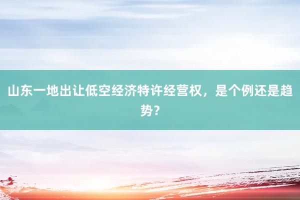 山东一地出让低空经济特许经营权，是个例还是趋势？