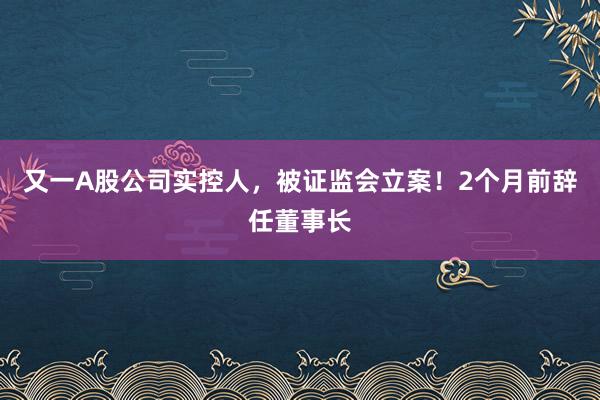 又一A股公司实控人，被证监会立案！2个月前辞任董事长