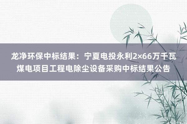 龙净环保中标结果：宁夏电投永利2×66万千瓦煤电项目工程电除尘设备采购中标结果公告