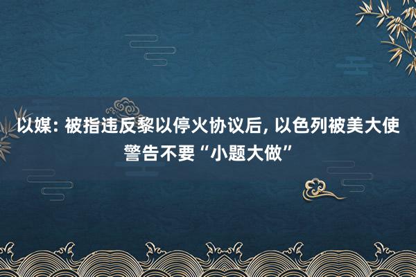 以媒: 被指违反黎以停火协议后, 以色列被美大使警告不要“小题大做”