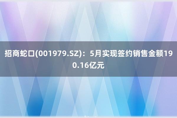 招商蛇口(001979.SZ)：5月实现签约销售金额190.16亿元