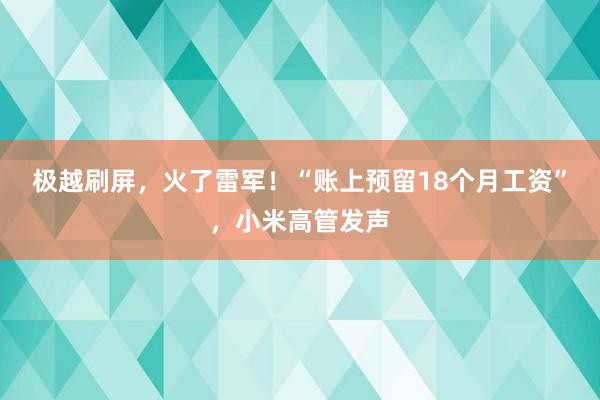 极越刷屏，火了雷军！“账上预留18个月工资”，小米高管发声