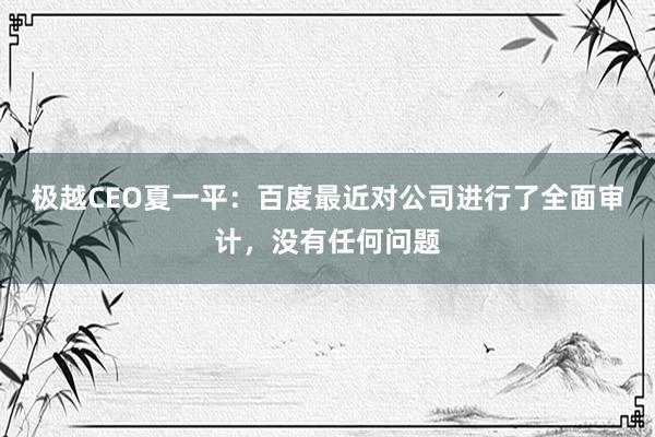 极越CEO夏一平：百度最近对公司进行了全面审计，没有任何问题