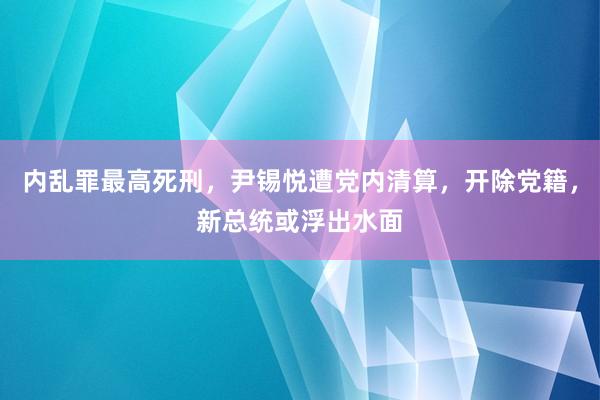 内乱罪最高死刑，尹锡悦遭党内清算，开除党籍，新总统或浮出水面