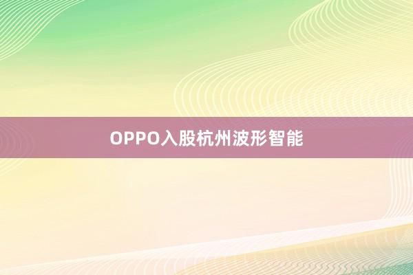 OPPO入股杭州波形智能